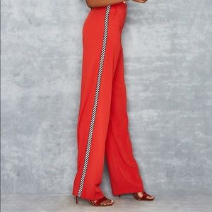 'Charge' Red Trousers with Chevron Side Stripes